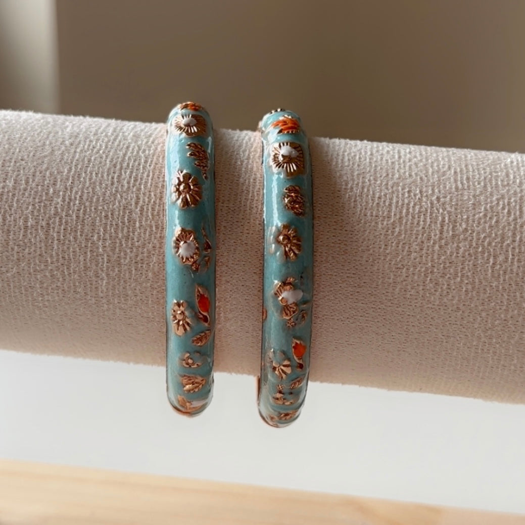Teal blue serene bangles (set of 2) slim-medium wrist