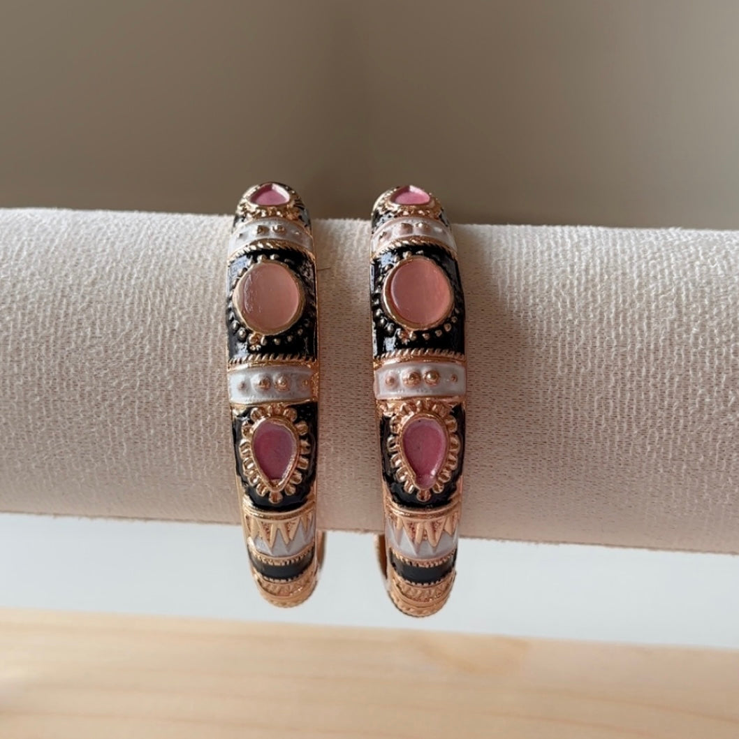 Pink-Black Vintage bangles (set of 2) slim-medium wrist