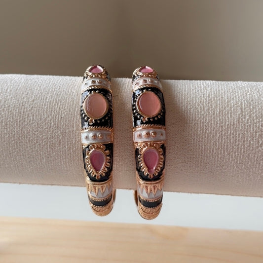 Pink-Black Vintage bangles (set of 2) slim-medium wrist