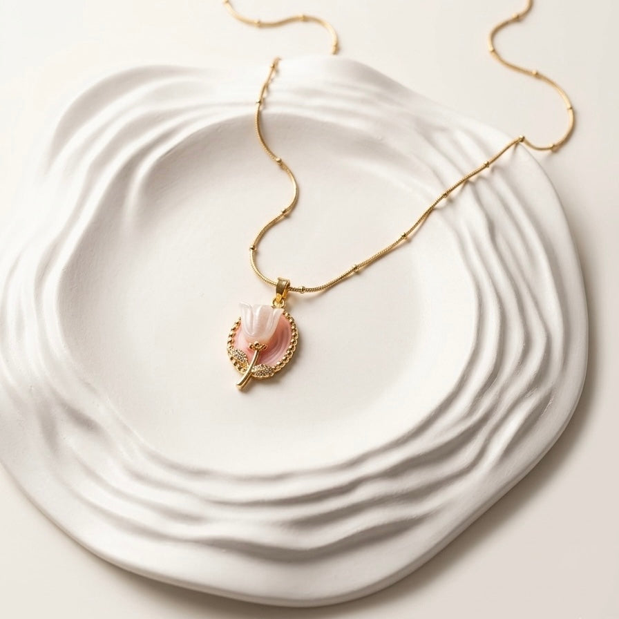 White Tulip Pendant Necklace