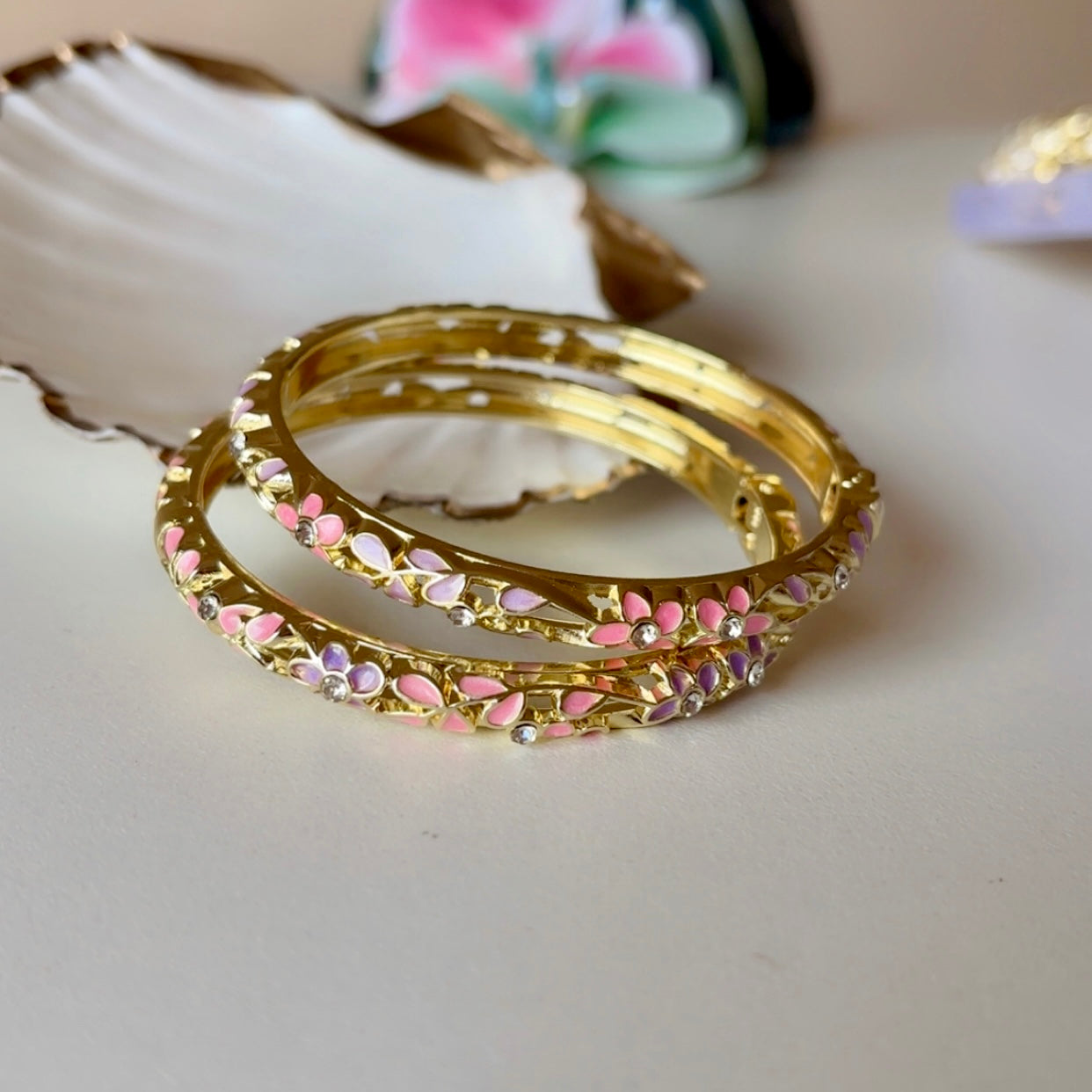 Pink-Purple Pastel Bangle Set (2) thin-medium wrist