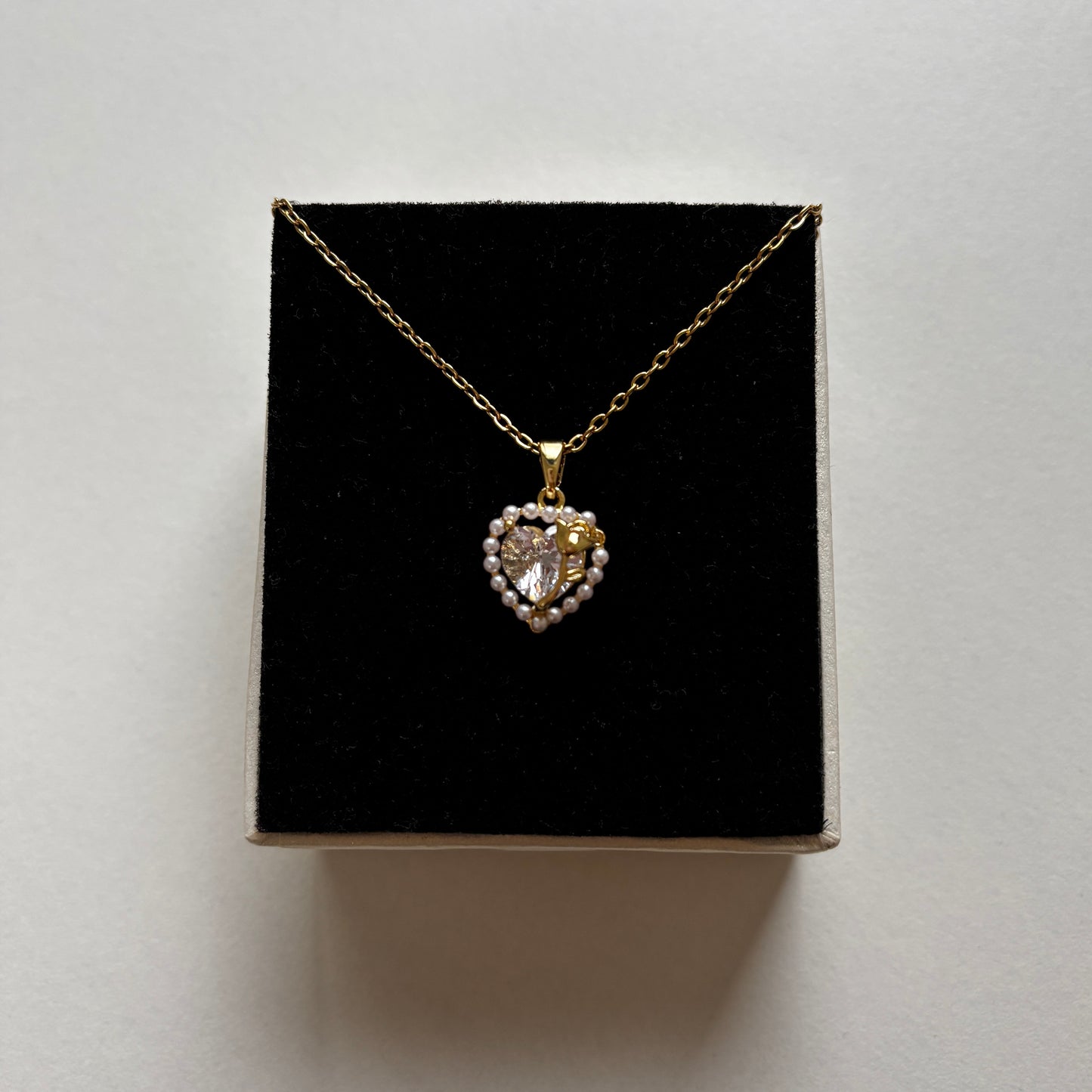 Pearly Heart and Rose Necklace