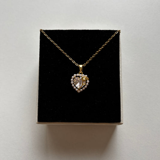 Pearly Heart and Rose Necklace
