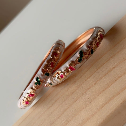 White floral bangle (set of 2) slim-medium wrist