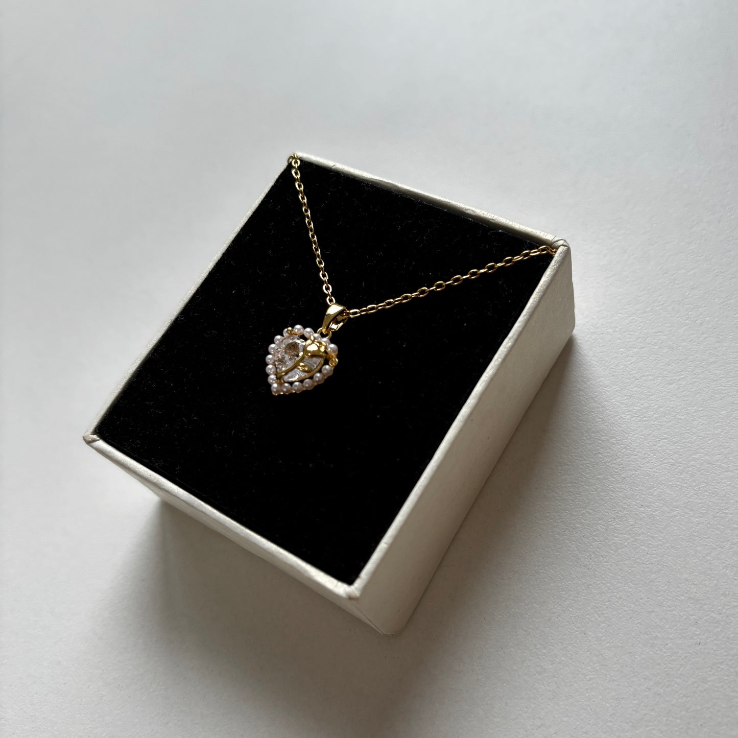 Pearly Heart and Rose Necklace
