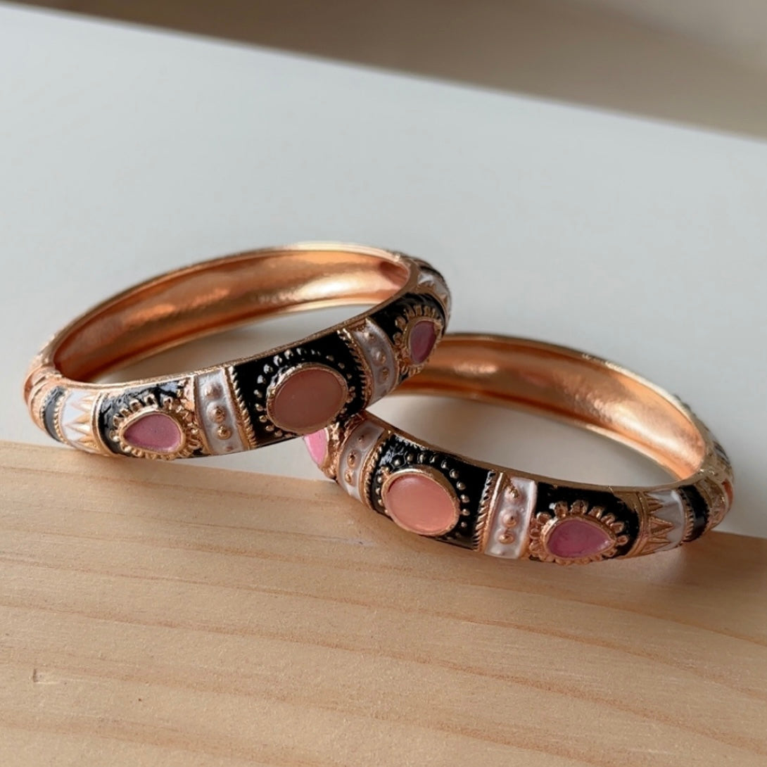 Pink-Black Vintage bangles (set of 2) slim-medium wrist