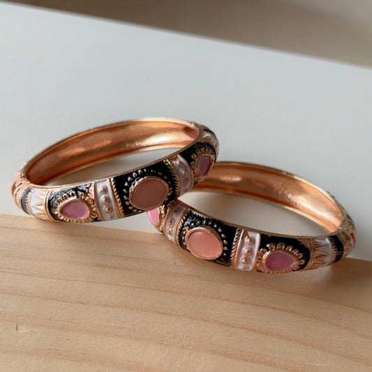 Pink-Black Vintage bangles (set of 2) slim-medium wrist